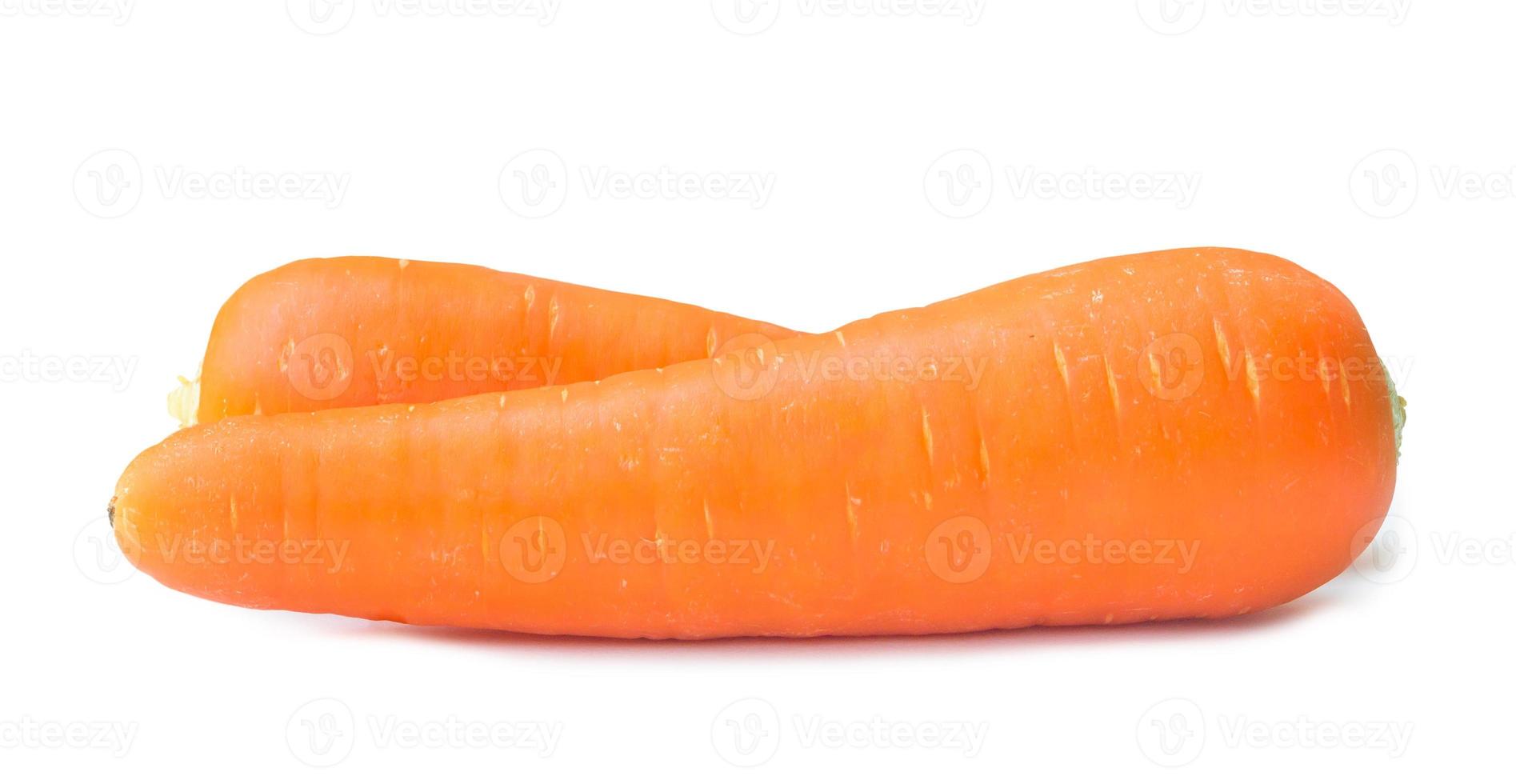 Two fresh orange carrots isolated on white background with clipping path, Close up of healthy vegetable root with full focus photo