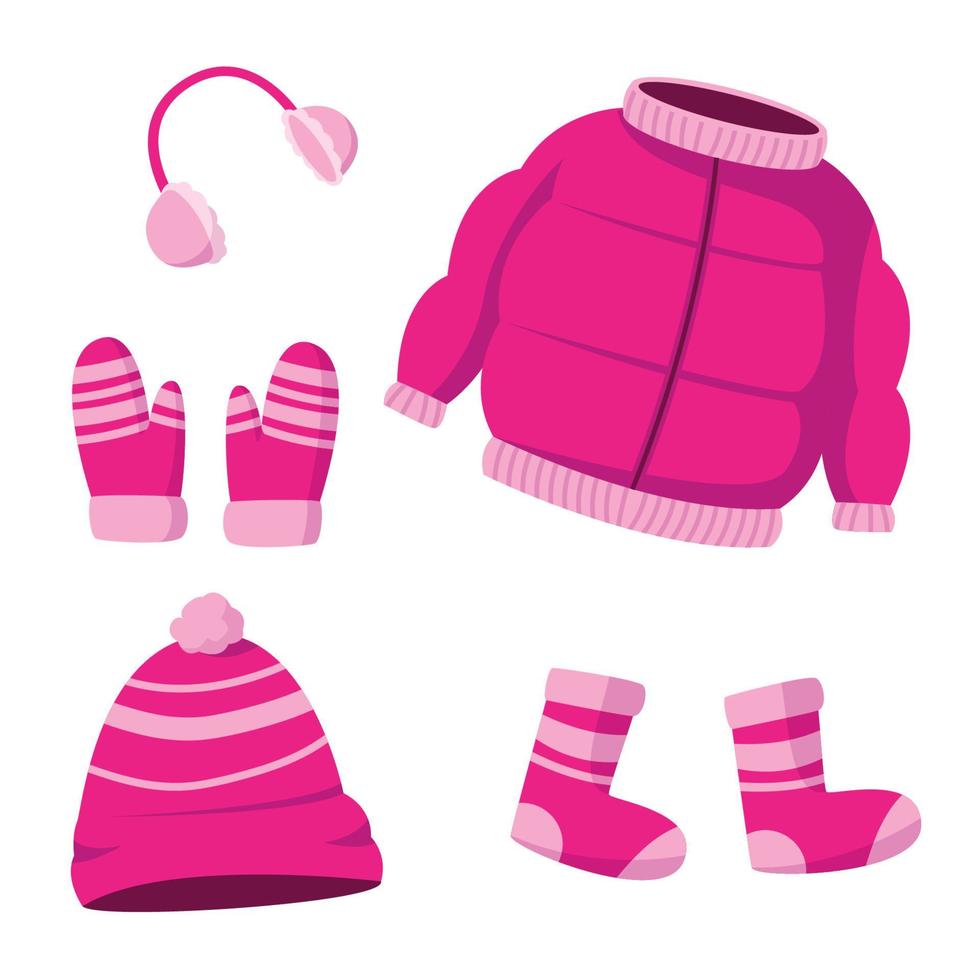 conjunto de ilustraciones de ropa de invierno, ropa de temporada para hombres, mujeres y niños vector