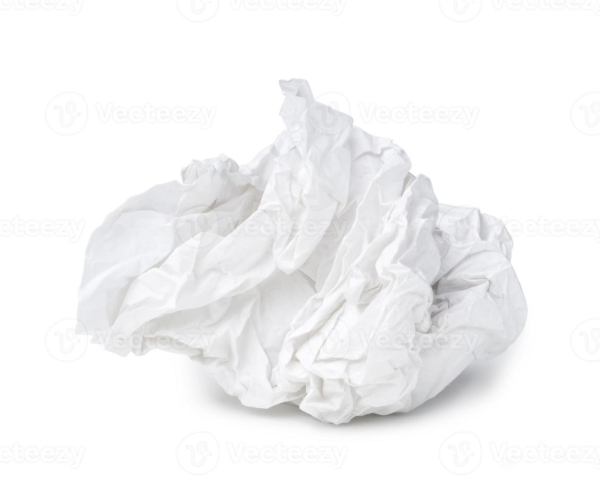 Single screwed or crumpled tissue paper after use isolated on white background with clipping path photo