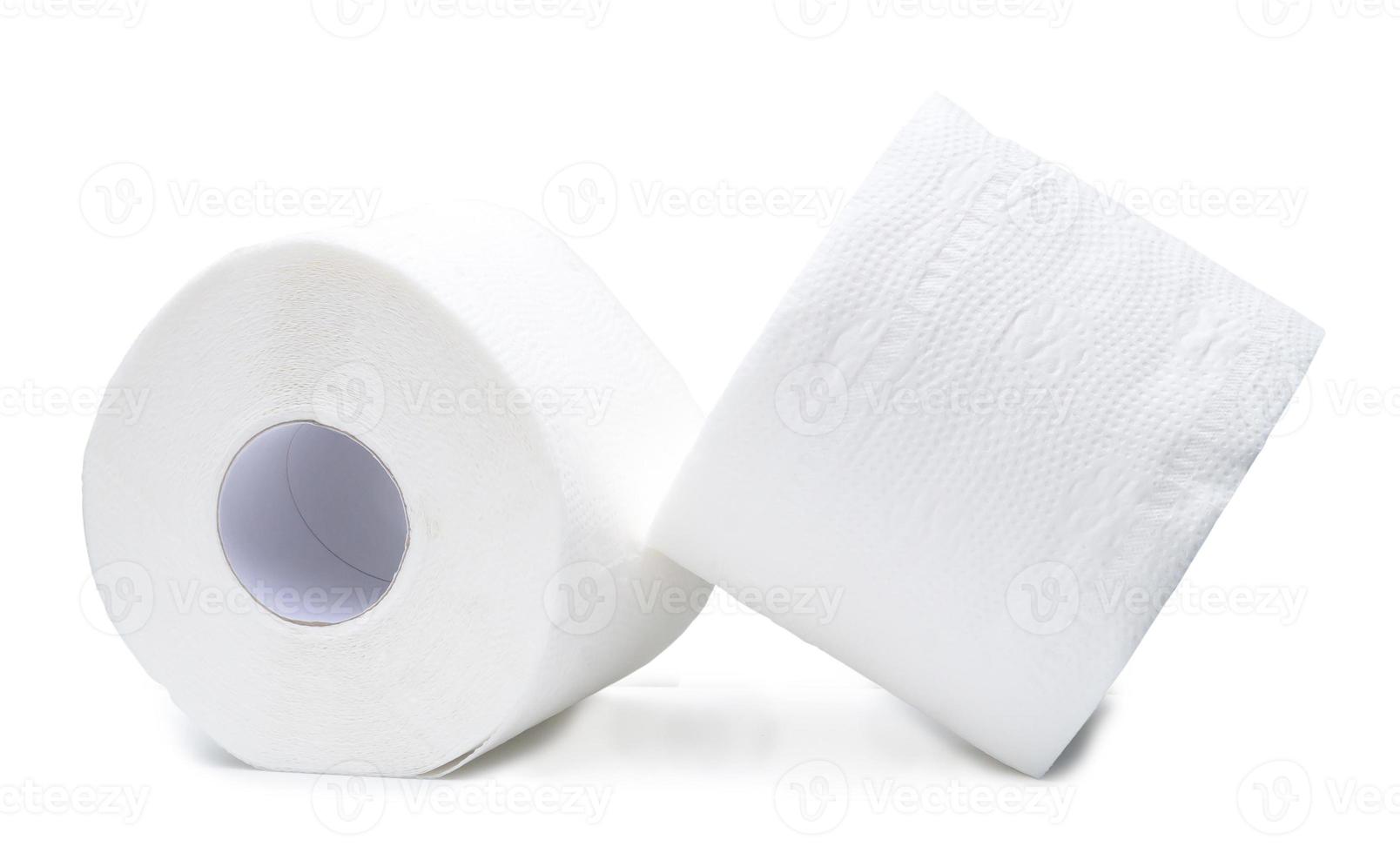 two rolls of white tissue paper or napkin for use in toilet or restroom isolated on white background with clipping path photo