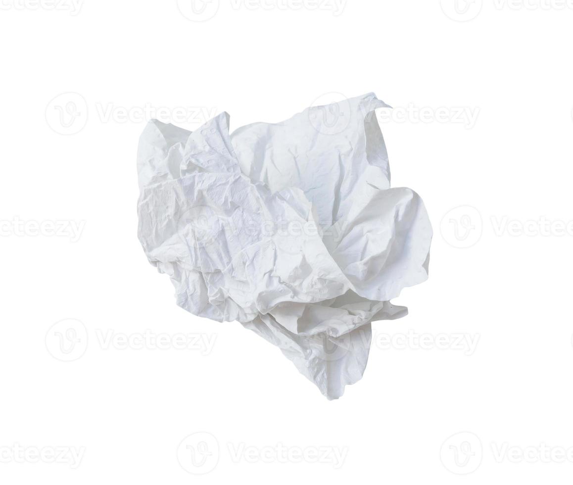 Single screwed or crumpled tissue paper or napkin in strange shape after use in toilet or restroom isolated on white background with clipping path photo