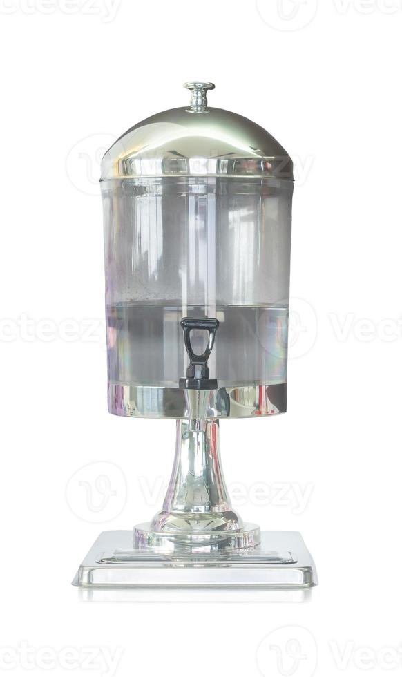 Transparent leaden drinking water dispenser is isolated on white background with clipping path. photo