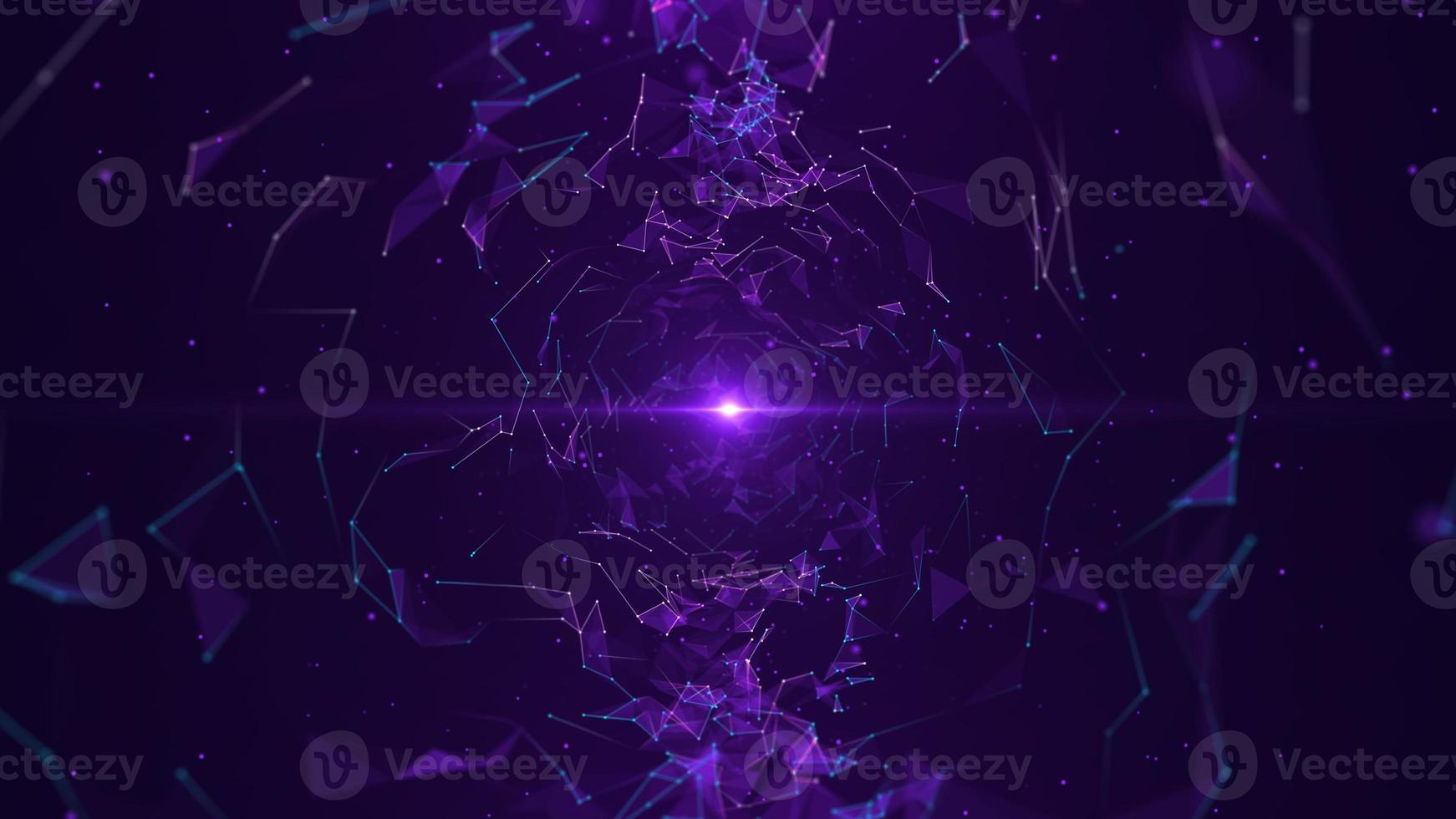 Abstract purple background. A futuristic tunnel of moving lines and dots. Network connection. Internet connection worldwide. Visualization of big data. 3d rendering. photo