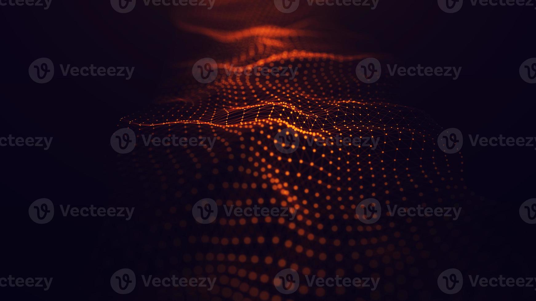 Futuristic wave. The concept of big data. Network connection. Cybernetics. Abstract dark background of golden lines with dots. 3d rendering. photo