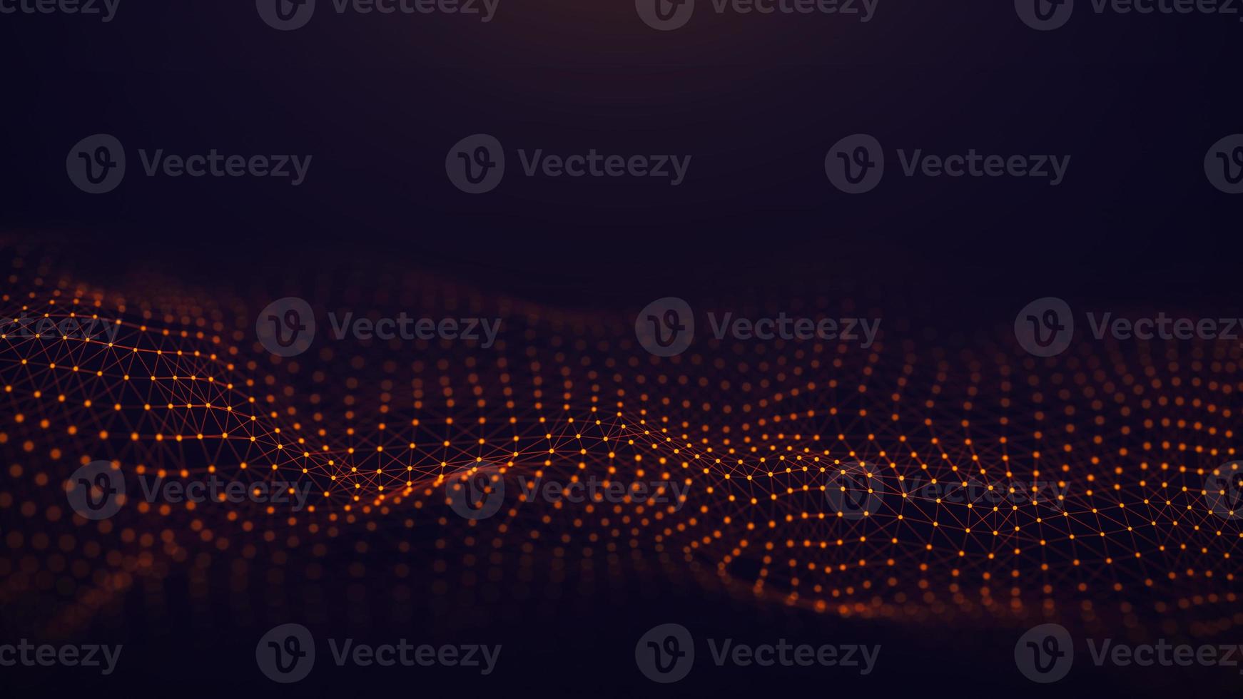 Futuristic wave. The concept of big data. Network connection. Cybernetics. Abstract dark background of golden lines with dots. 3d rendering. photo