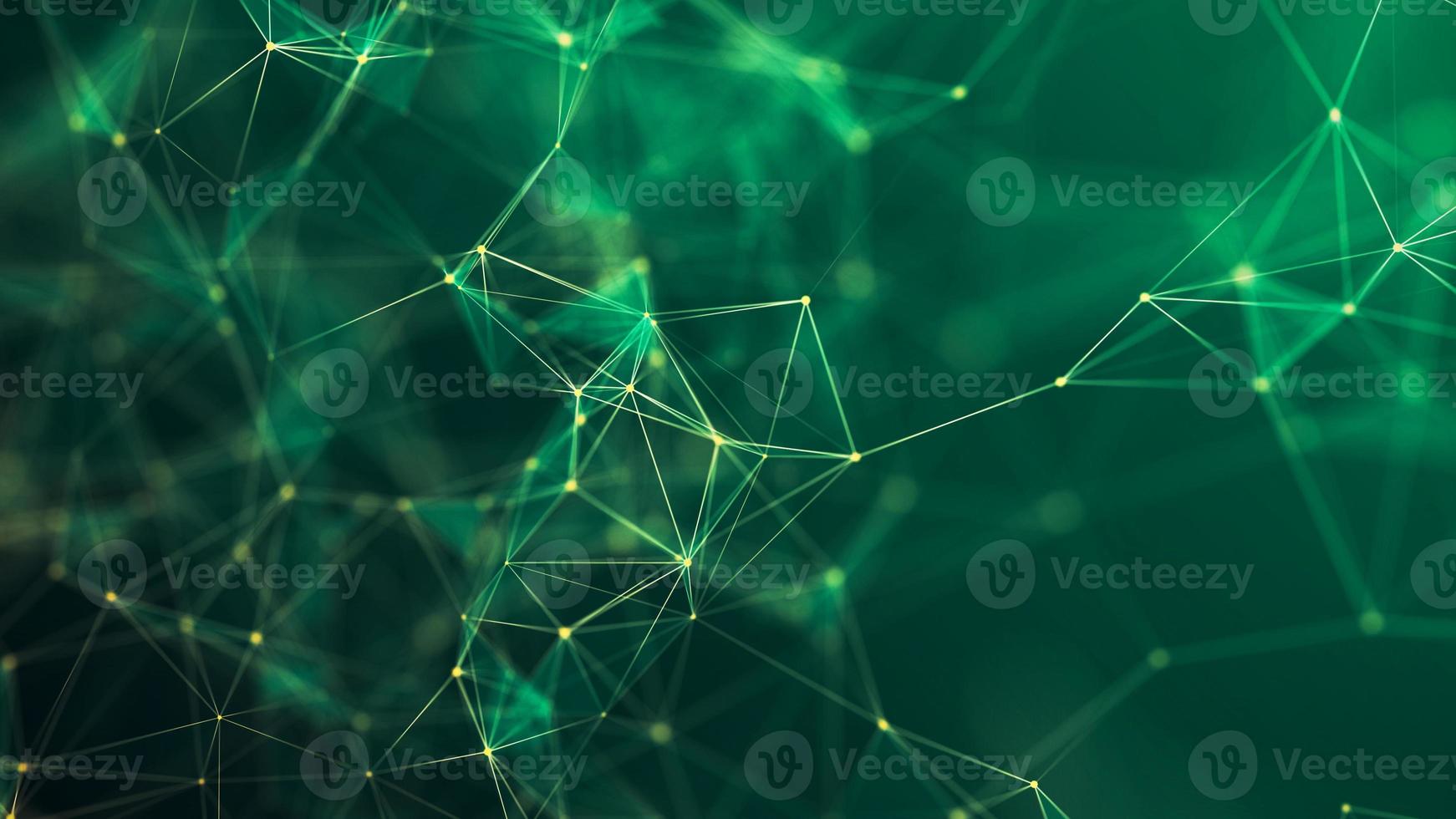 fondo verde abstracto con líneas y puntos en movimiento. el concepto de big data, tecnología y ciencia. conexión a la red mundial. representación 3d foto