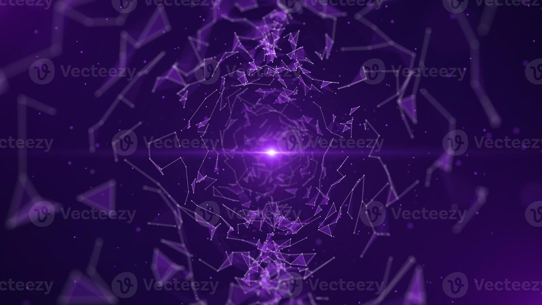 Abstract purple background. A futuristic tunnel of moving lines and dots. Network connection. Internet connection worldwide. Visualization of big data. 3d rendering. photo