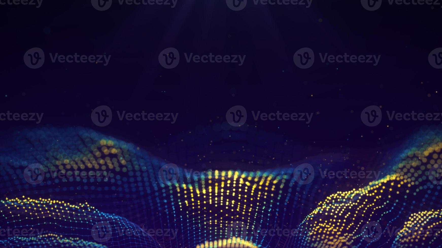 Futuristic glowing wave. The concept of big data. Network connection. Cybernetics. Abstract dark background of dots connected by lines. Digital landscape. 3d rendering. photo