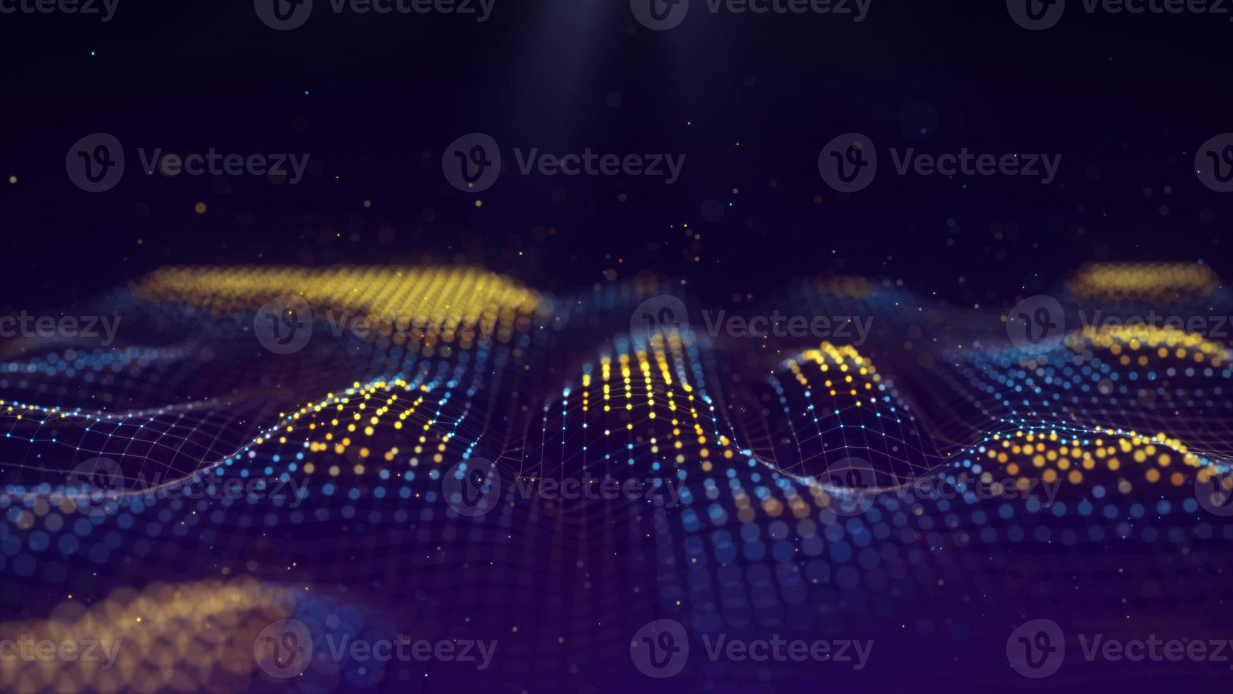 Futuristic glowing wave. The concept of big data. Network connection. Cybernetics. Abstract dark background of dots connected by lines. Digital landscape. 3d rendering. photo