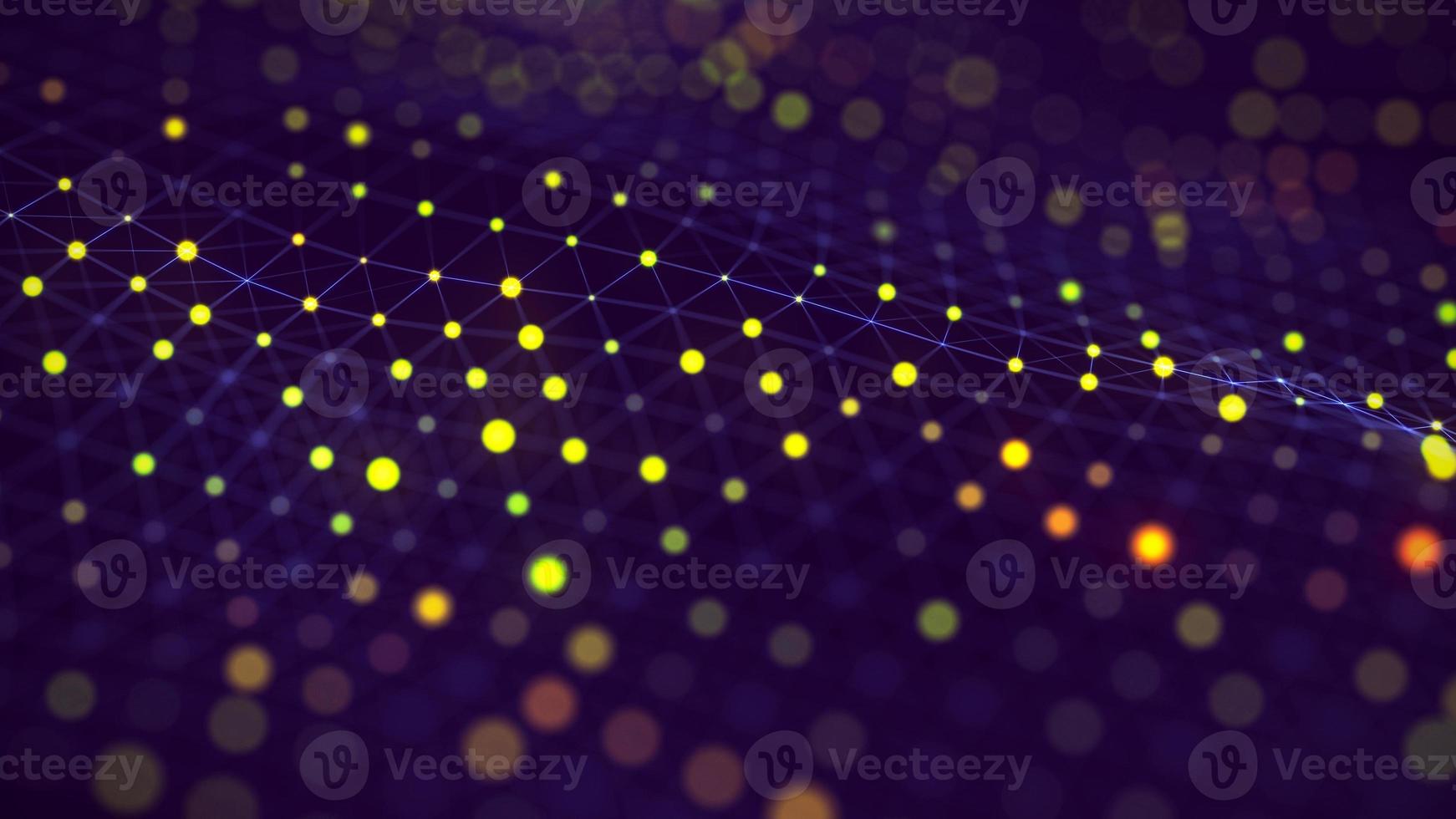 Futuristic glowing wave. The concept of big data. Network connection. Cybernetics. Abstract dark background of lines with glowing dots. 3d rendering. photo