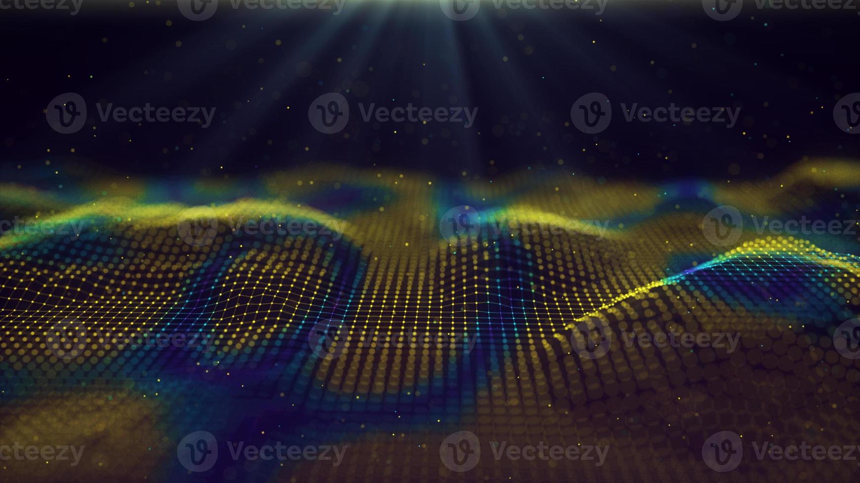 Futuristic glowing wave. The concept of big data. Network connection. Cybernetics. Abstract dark background of dots connected by lines. Digital landscape. 3d rendering. photo