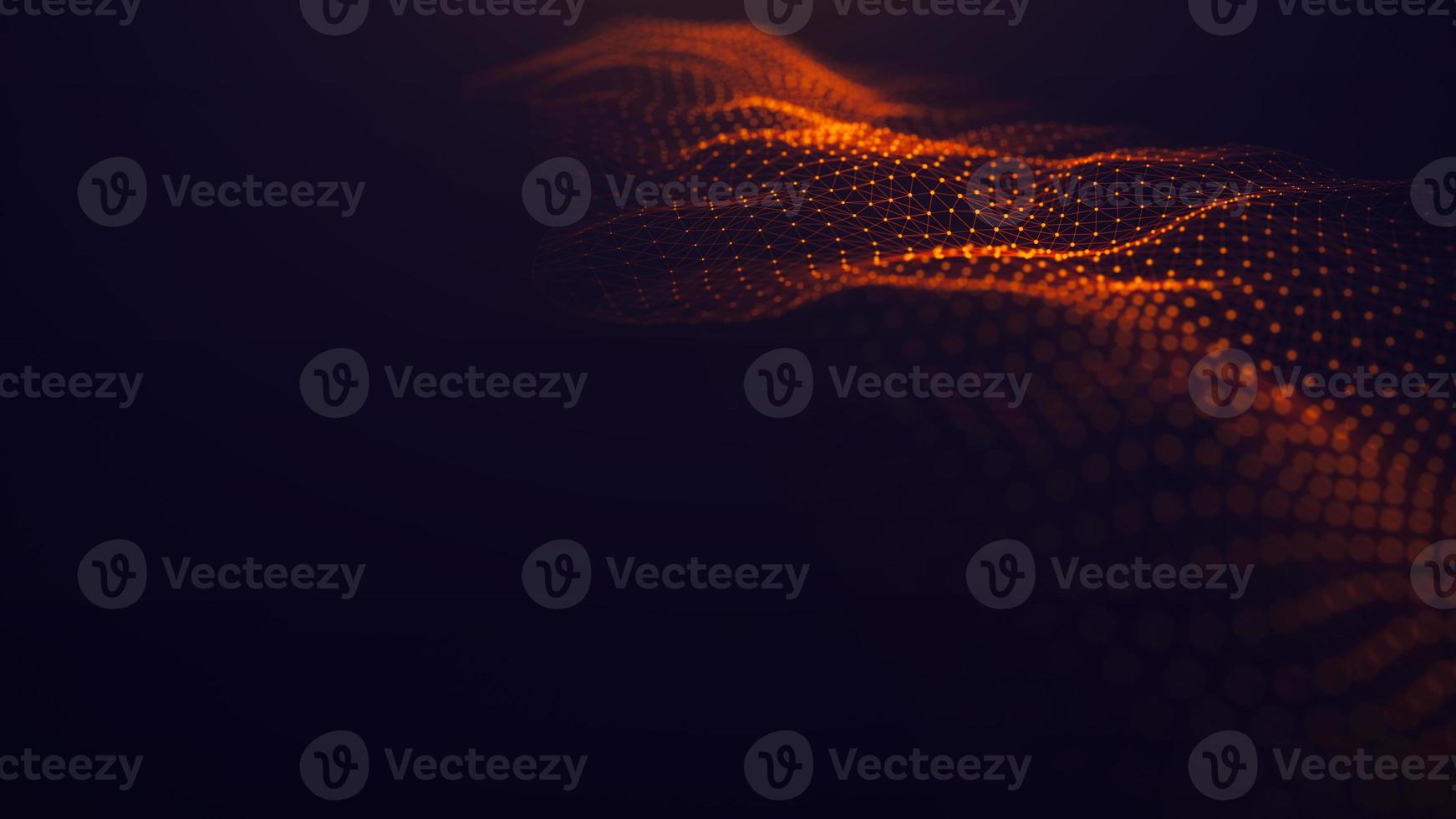 Futuristic wave. The concept of big data. Network connection. Cybernetics. Abstract dark background of golden lines with dots. 3d rendering. photo