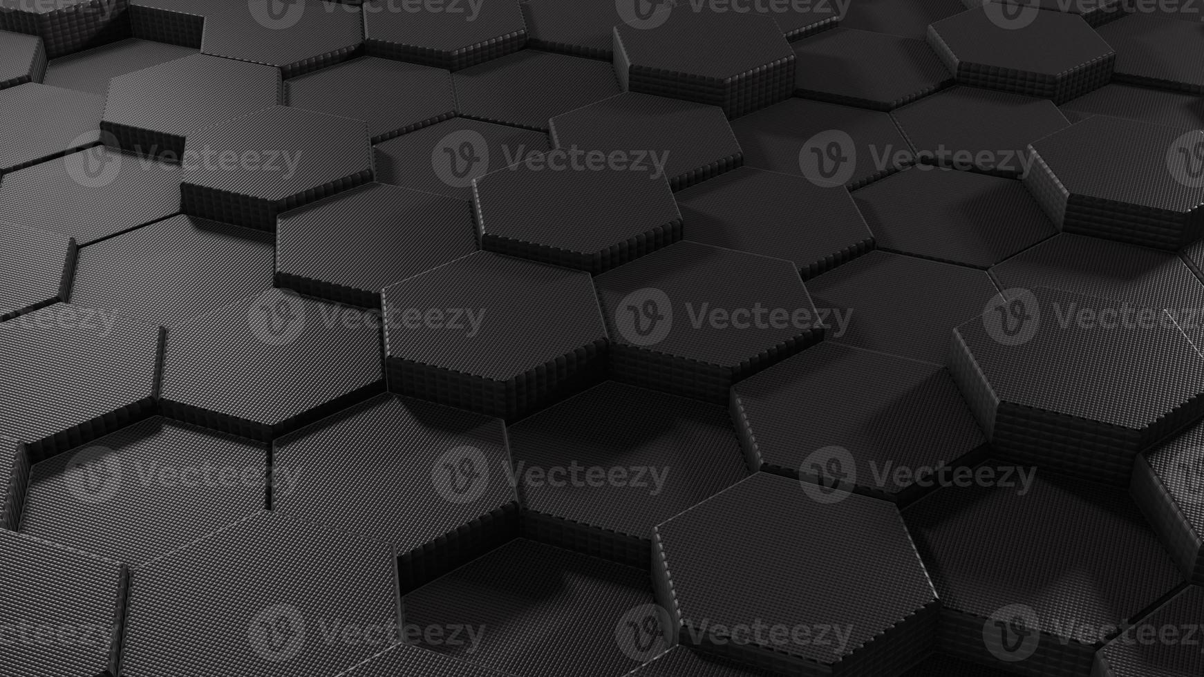 Abstract background of carbon hexagons. Polygonal dark surface. The concept of futuristic technology. Geometric shapes. Big data. 3d rendering photo