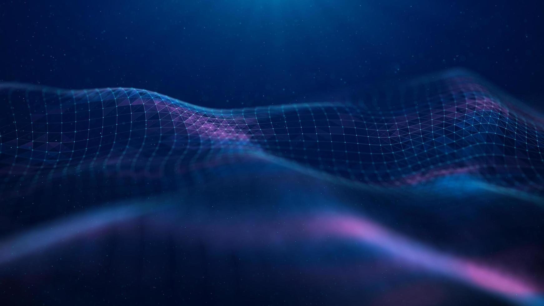 Futuristic glowing wave. The concept of big data. Network connection. Cybernetics. Abstract dark background of blue and purple lines with dots. 3d rendering. photo