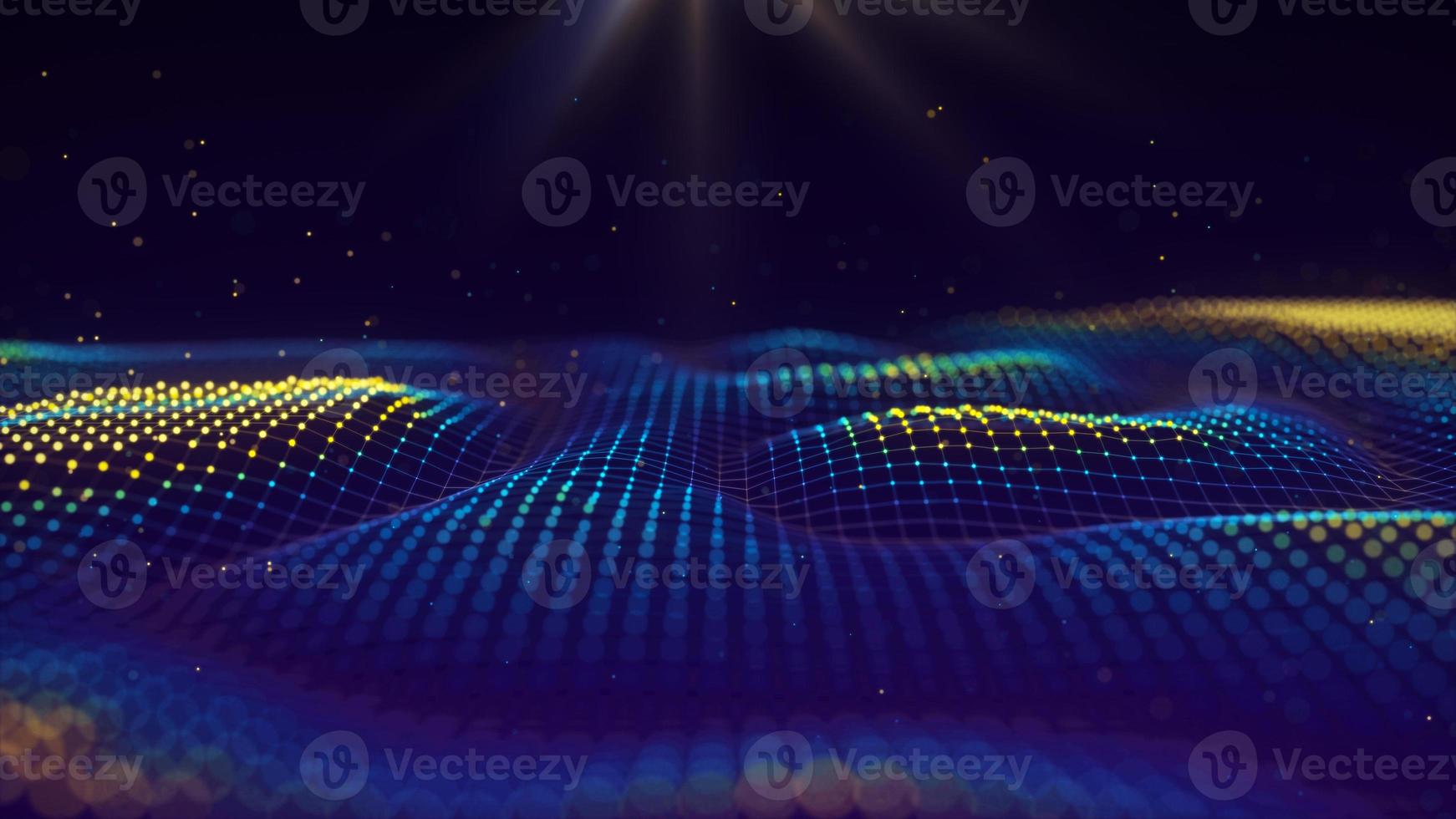 Futuristic glowing wave. The concept of big data. Network connection. Cybernetics. Abstract dark background of dots connected by lines. Digital landscape. 3d rendering. photo