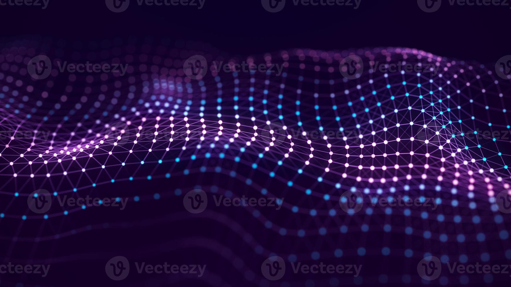 Futuristic wave. The concept of big data. Network connection. Cybernetics. Abstract dark background of blue and purple lines with dots. 3d rendering. photo