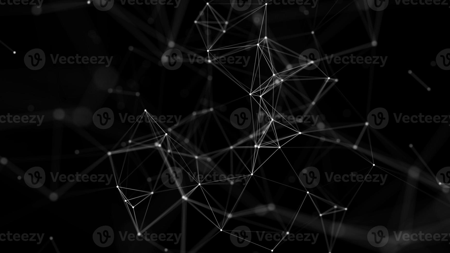 Abstract dark background with moving white lines and dots. Network connection. Worldwide Internet connection. Illustration of big data. 3d rendering. photo