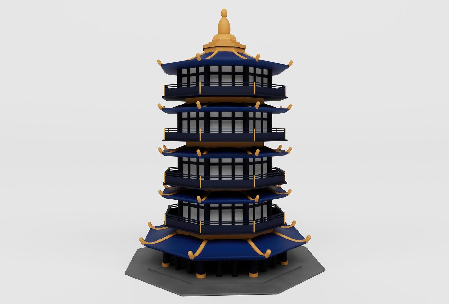 Chinese house traditional temple 3d illustration on white background. photo