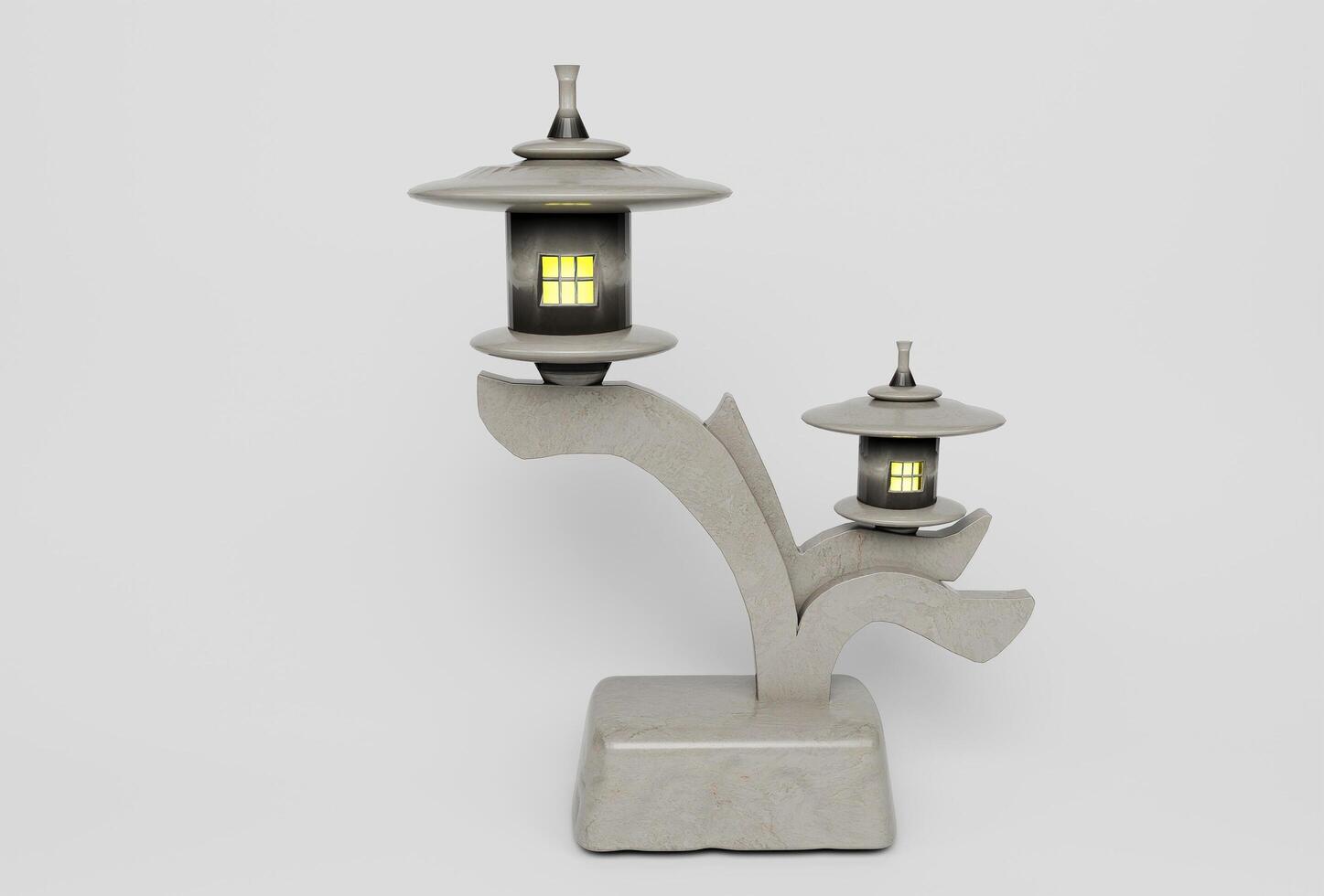 Chinese ancient lamp and japanese garden lantern icon 3d illustration on white background. photo