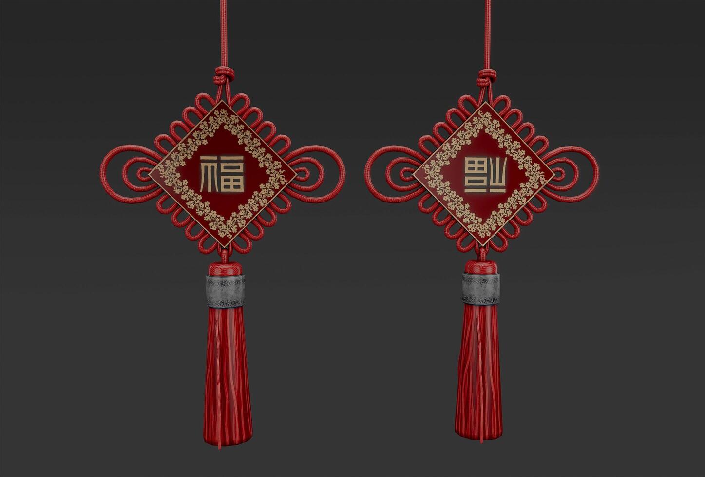 Red Chinese knot with tassel 3d illustration Chinese new year decor ornament photo