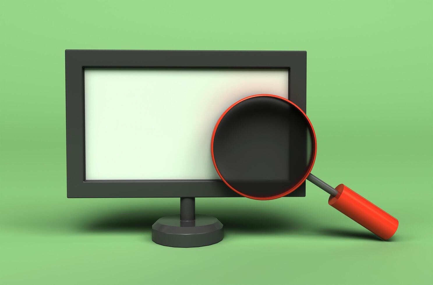 computer monitor display with magnifier 3d illustration on white