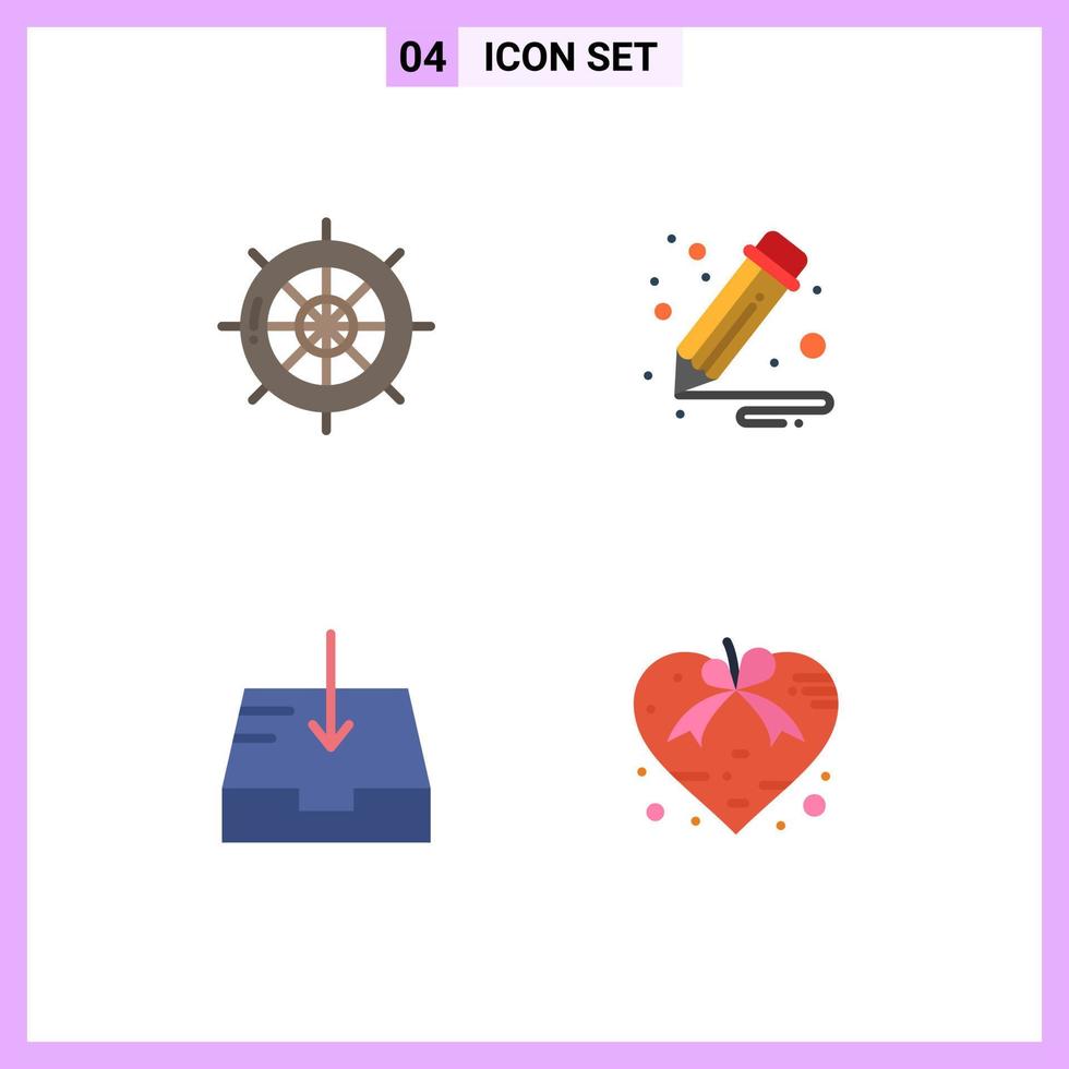 Modern Set of 4 Flat Icons and symbols such as nautical mailbox ship office heart Editable Vector Design Elements