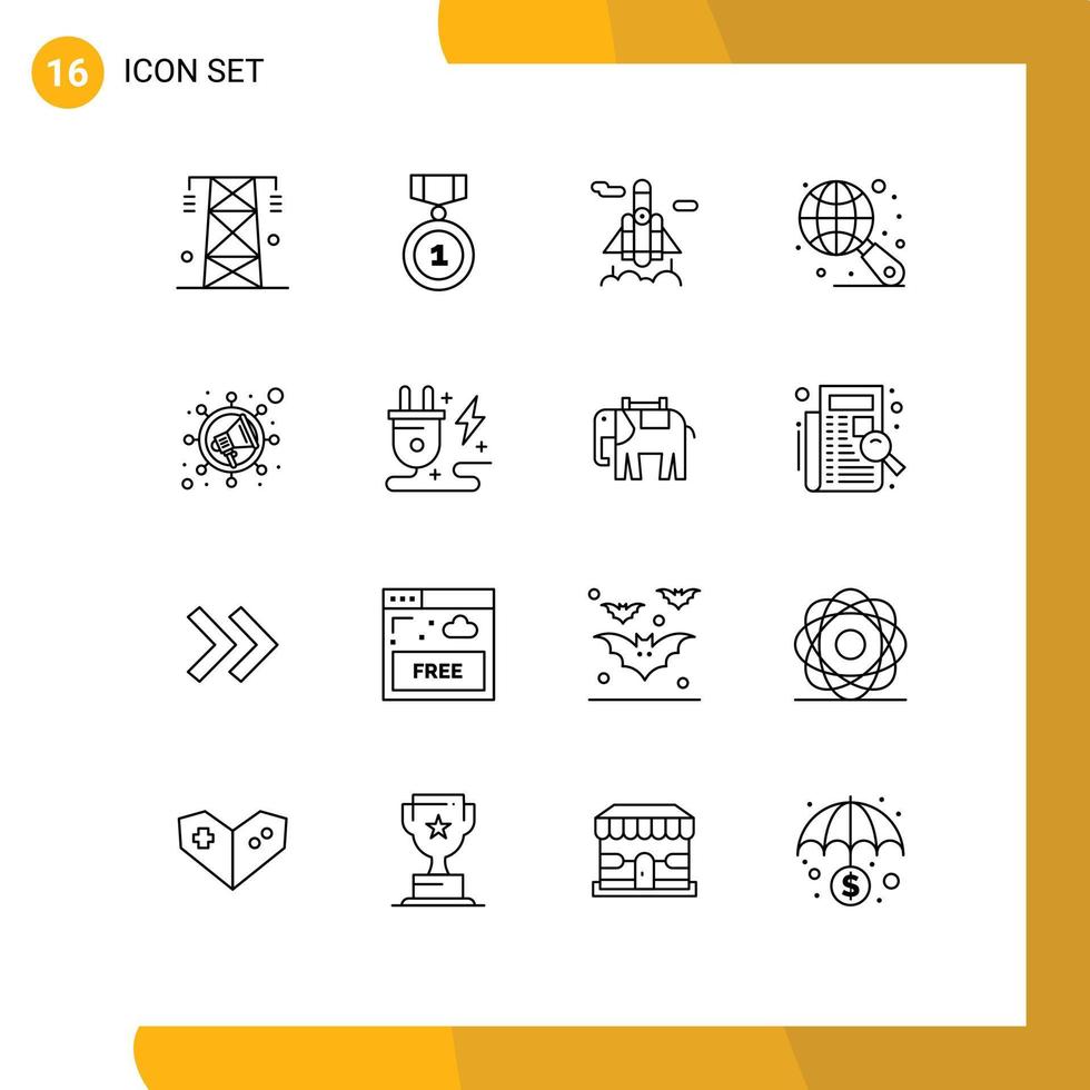 16 User Interface Outline Pack of modern Signs and Symbols of viral marketing position search globe Editable Vector Design Elements