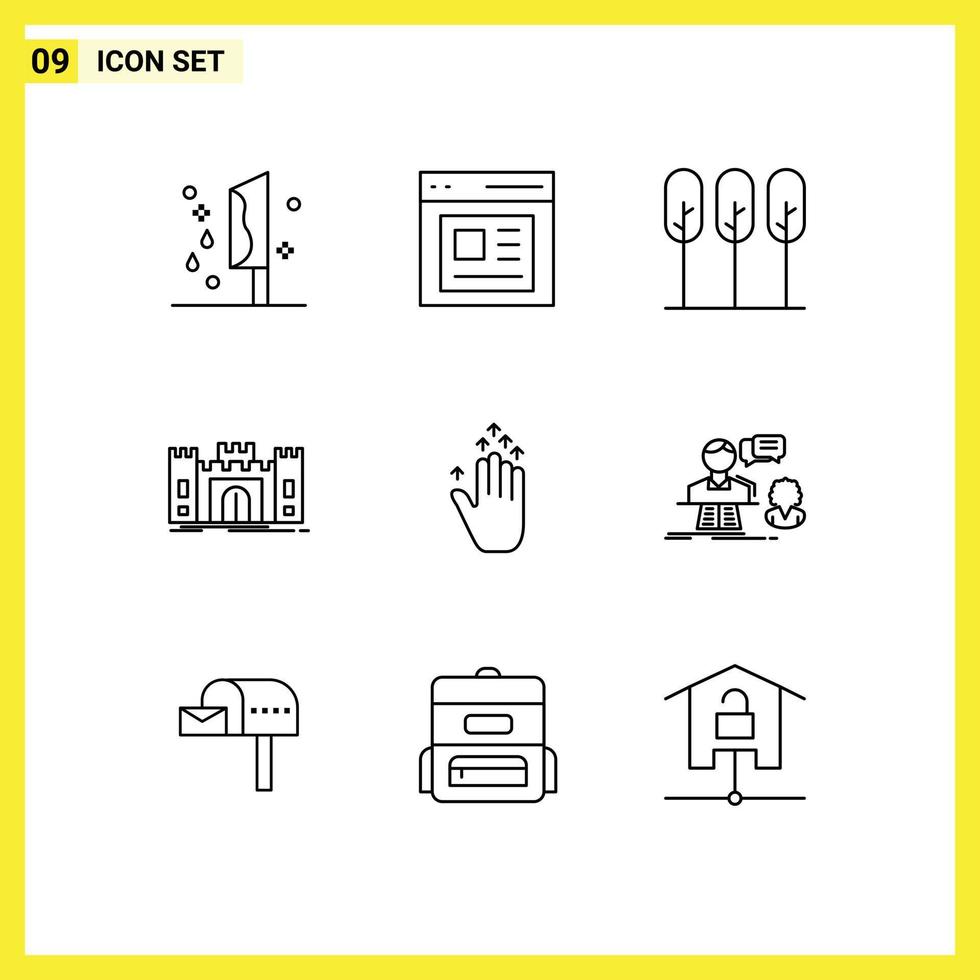 Set of 9 Commercial Outlines pack for landmark fort user defense trees Editable Vector Design Elements