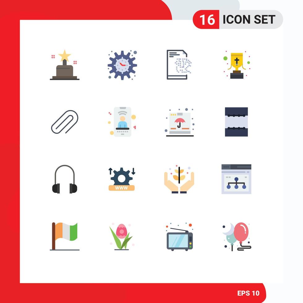 Pictogram Set of 16 Simple Flat Colors of pin metal server clip reward Editable Pack of Creative Vector Design Elements