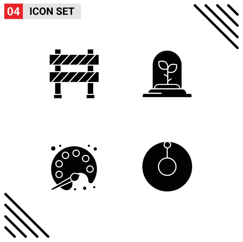 Modern Set of 4 Solid Glyphs Pictograph of barrier pallet road sign leaf learning Editable Vector Design Elements