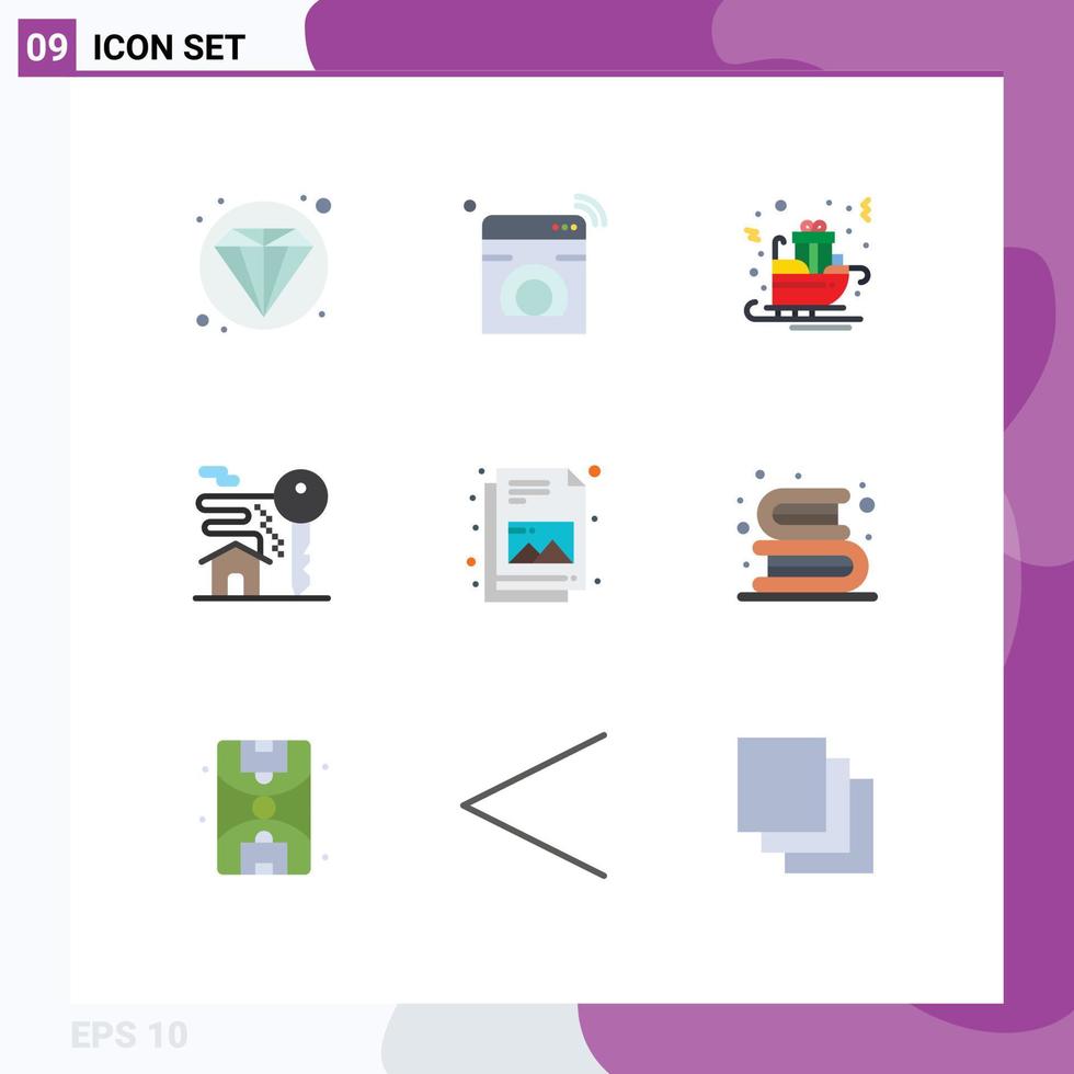 Universal Icon Symbols Group of 9 Modern Flat Colors of document room carriage key sledge Editable Vector Design Elements