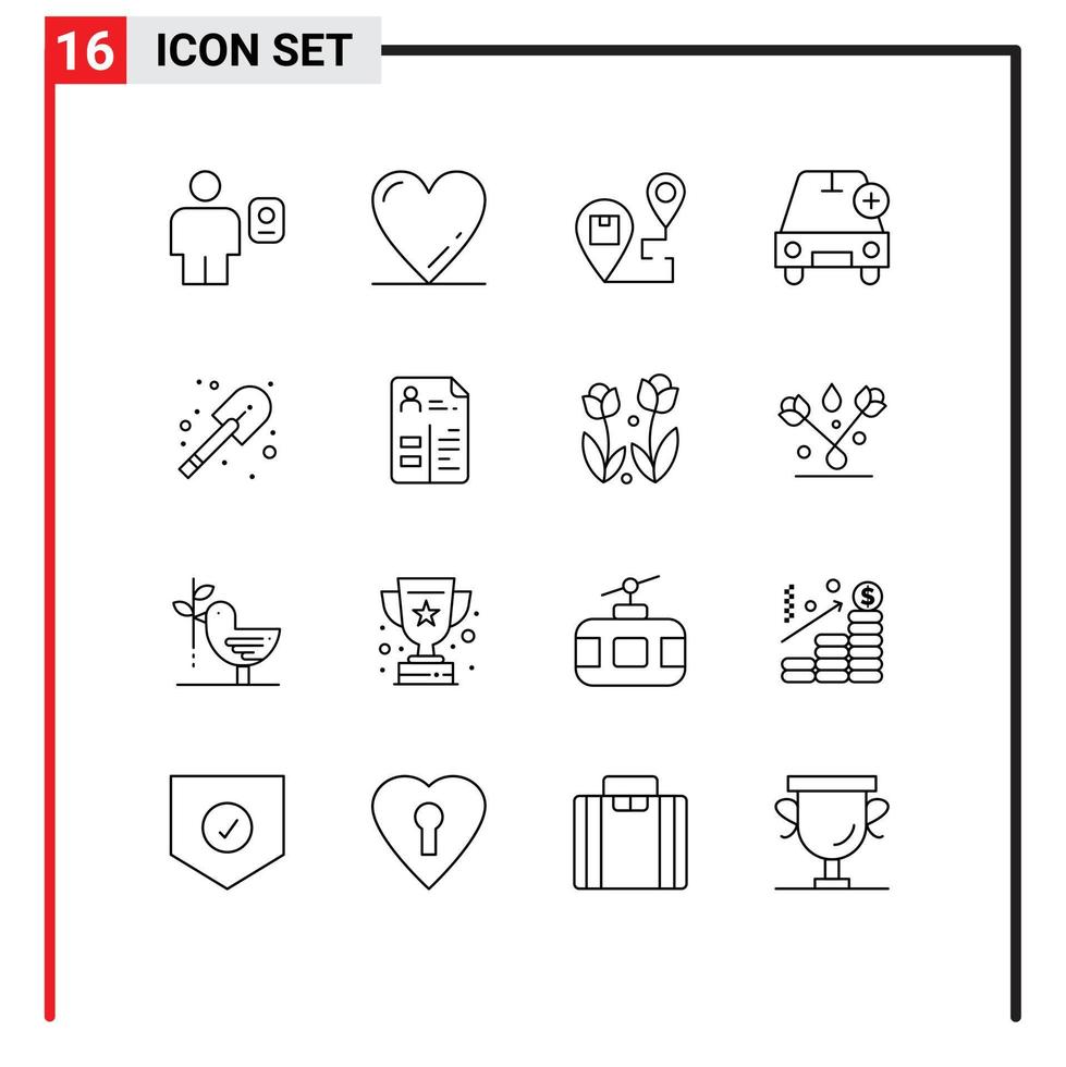 Universal Icon Symbols Group of 16 Modern Outlines of vehicles more delivery car shipping Editable Vector Design Elements