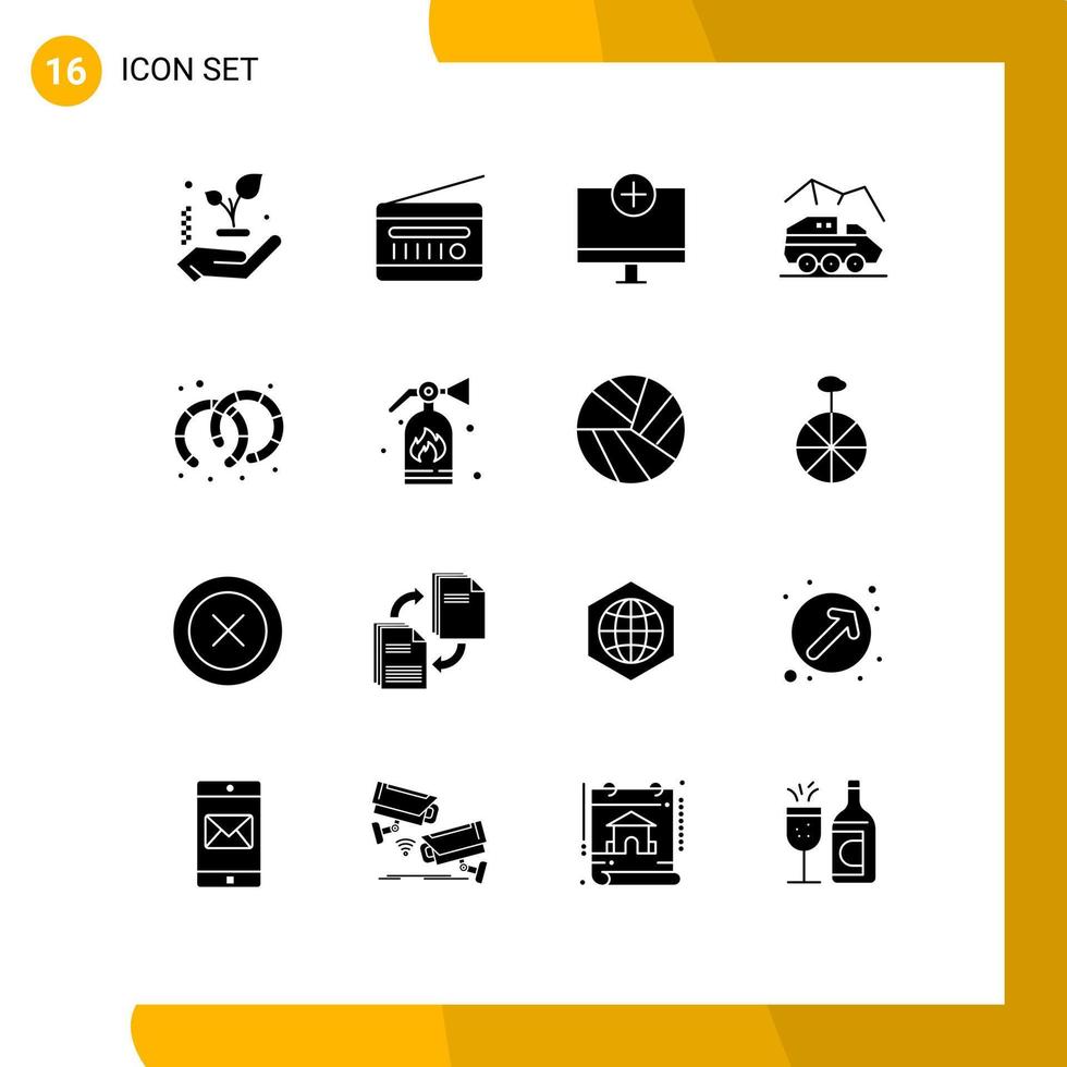 Set of 16 Modern UI Icons Symbols Signs for transport rover add planet hardware Editable Vector Design Elements