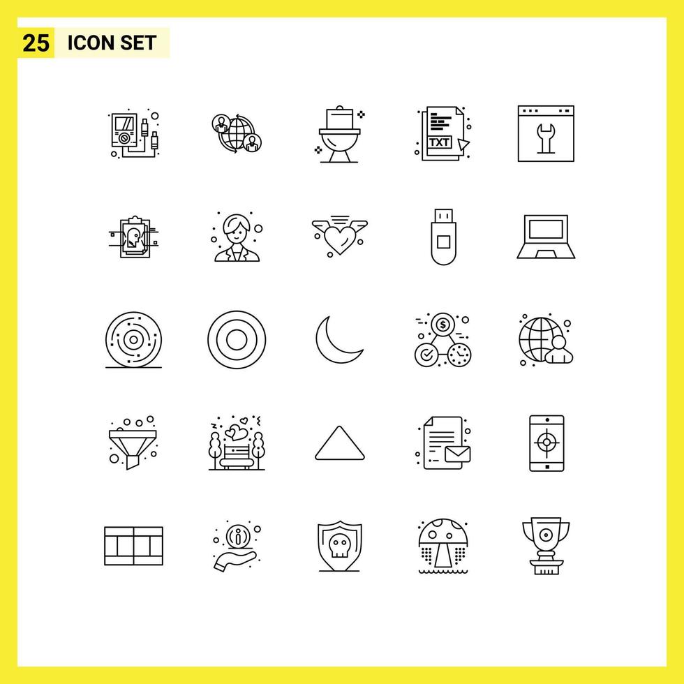 25 Creative Icons Modern Signs and Symbols of browser document global txt file washroom Editable Vector Design Elements