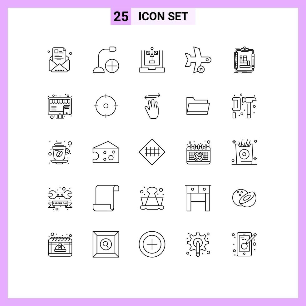 Group of 25 Modern Lines Set for off planning devices flowchart develop Editable Vector Design Elements