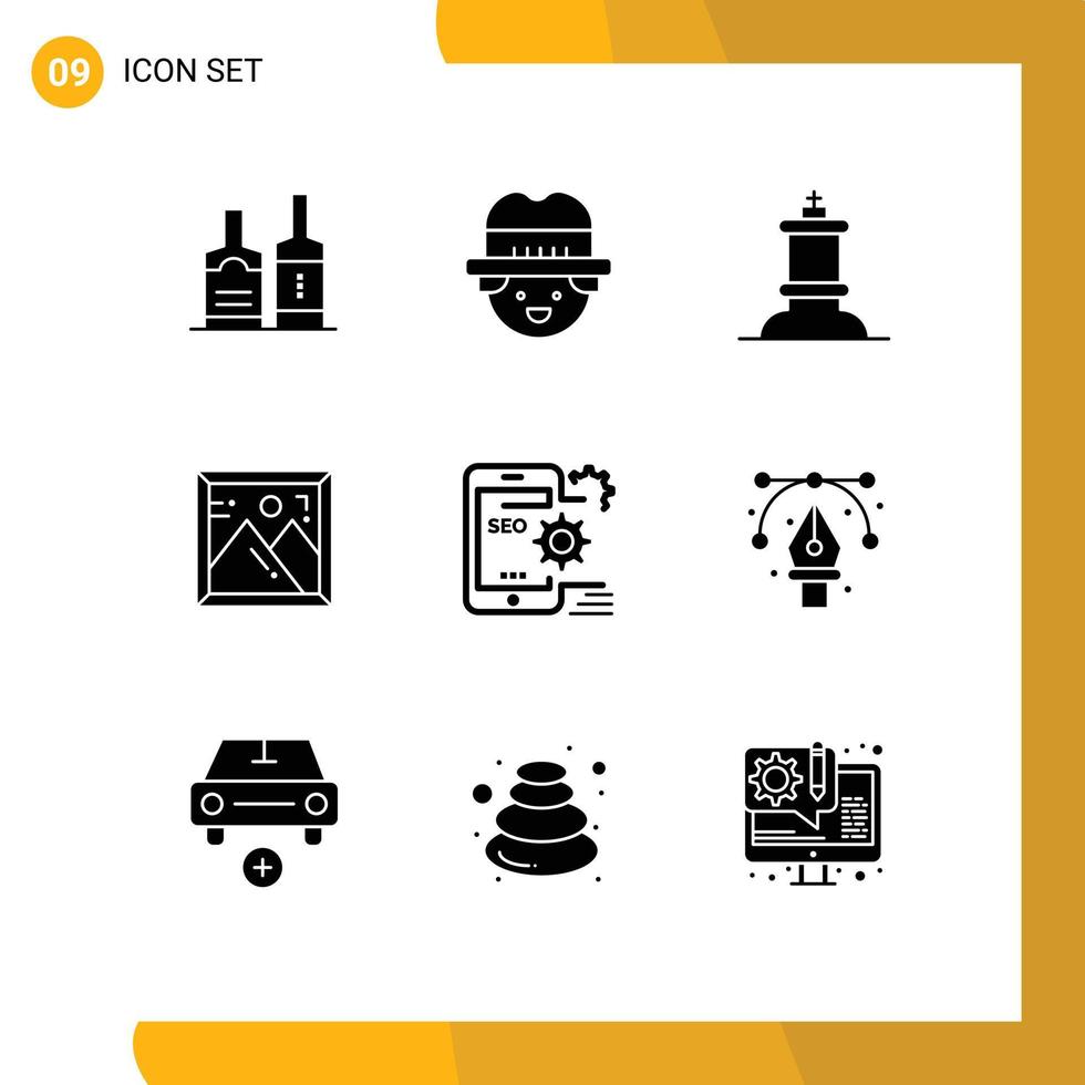 Stock Vector Icon Pack of 9 Line Signs and Symbols for configuration optimize figure mobile picture Editable Vector Design Elements