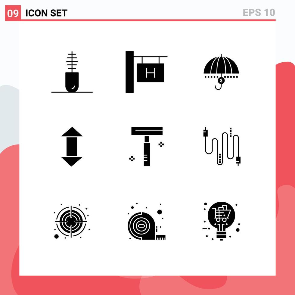 9 Universal Solid Glyphs Set for Web and Mobile Applications up arrow finance support safety Editable Vector Design Elements