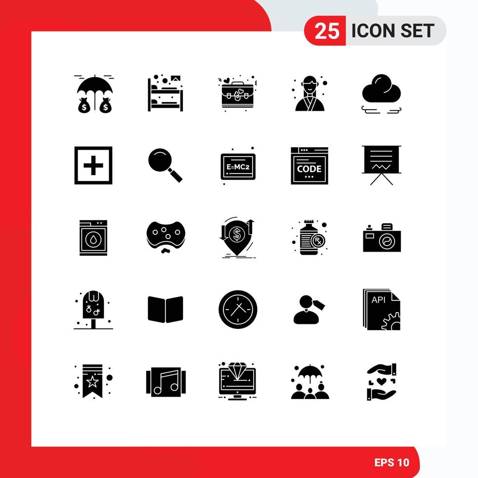 Solid Glyph Pack of 25 Universal Symbols of cloud planner briefcase organizer event Editable Vector Design Elements
