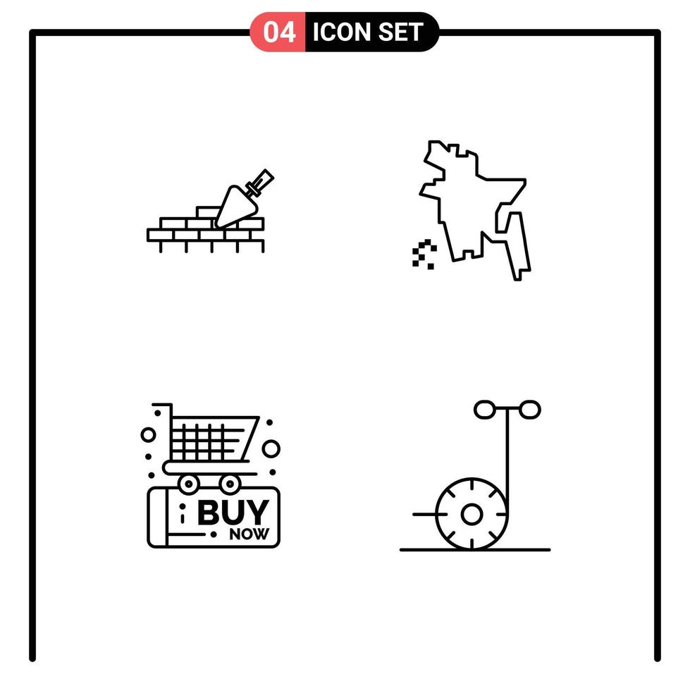 Pictogram Set of 4 Simple Filledline Flat Colors of brickwork commerce trovel bangladesh motor Editable Vector Design Elements