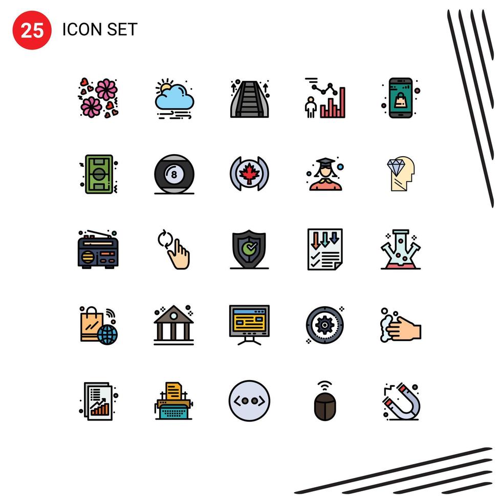 25 User Interface Filled line Flat Color Pack of modern Signs and Symbols of shopping bag staircase person efficiency Editable Vector Design Elements