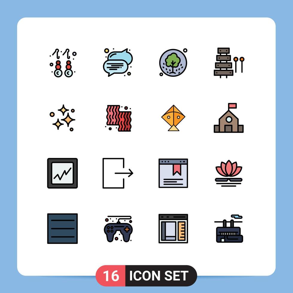 16 Thematic Vector Flat Color Filled Lines and Editable Symbols of clean sound seeds music audio Editable Creative Vector Design Elements