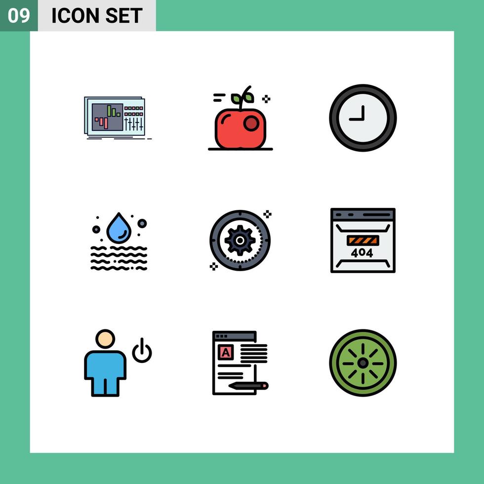 Set of 9 Commercial Filledline Flat Colors pack for cog setting science waste leak Editable Vector Design Elements