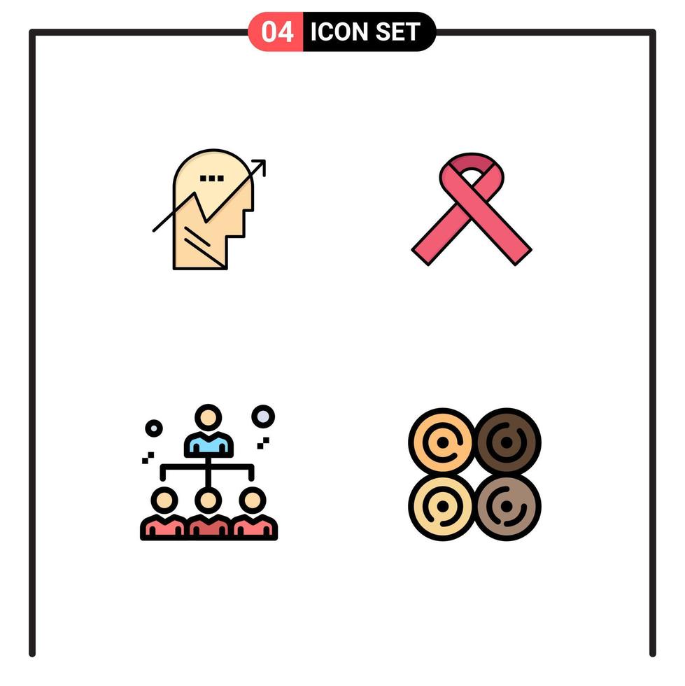 4 User Interface Filledline Flat Color Pack of modern Signs and Symbols of arrow network knowledge awareness share Editable Vector Design Elements