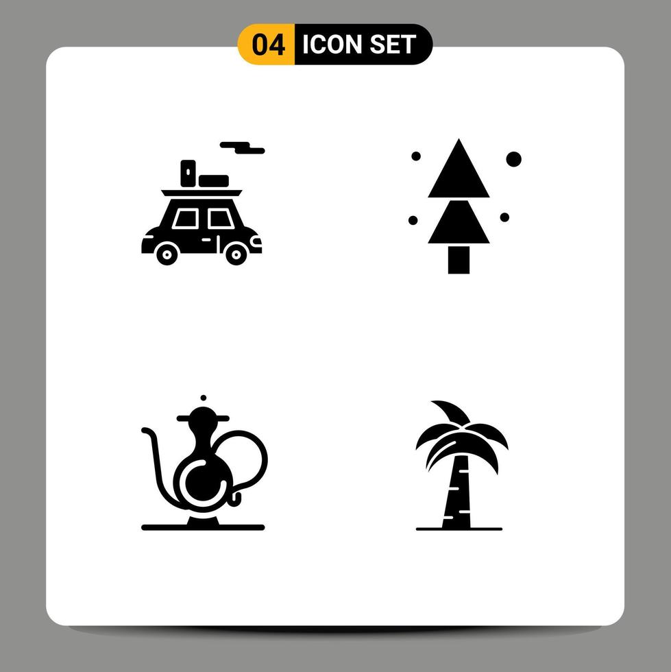Group of 4 Modern Solid Glyphs Set for car cup vehicle spruce ramadan Editable Vector Design Elements