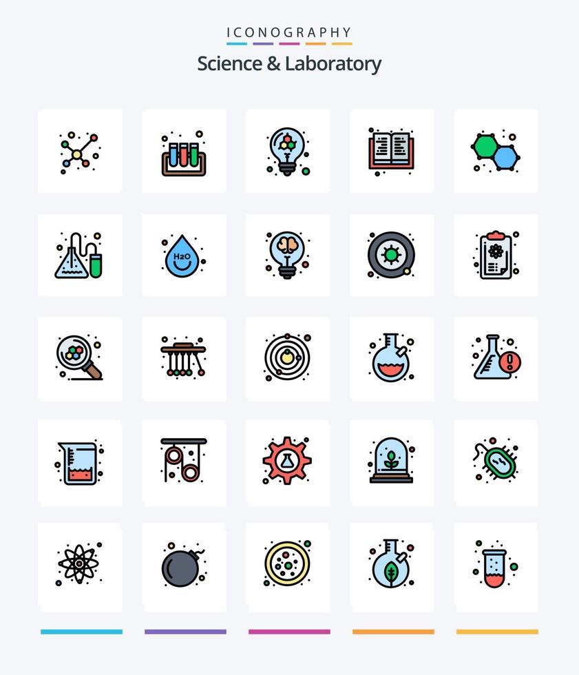 Creative Science 25 Line FIlled icon pack  Such As lab. molecule. model. chemistry. science vector