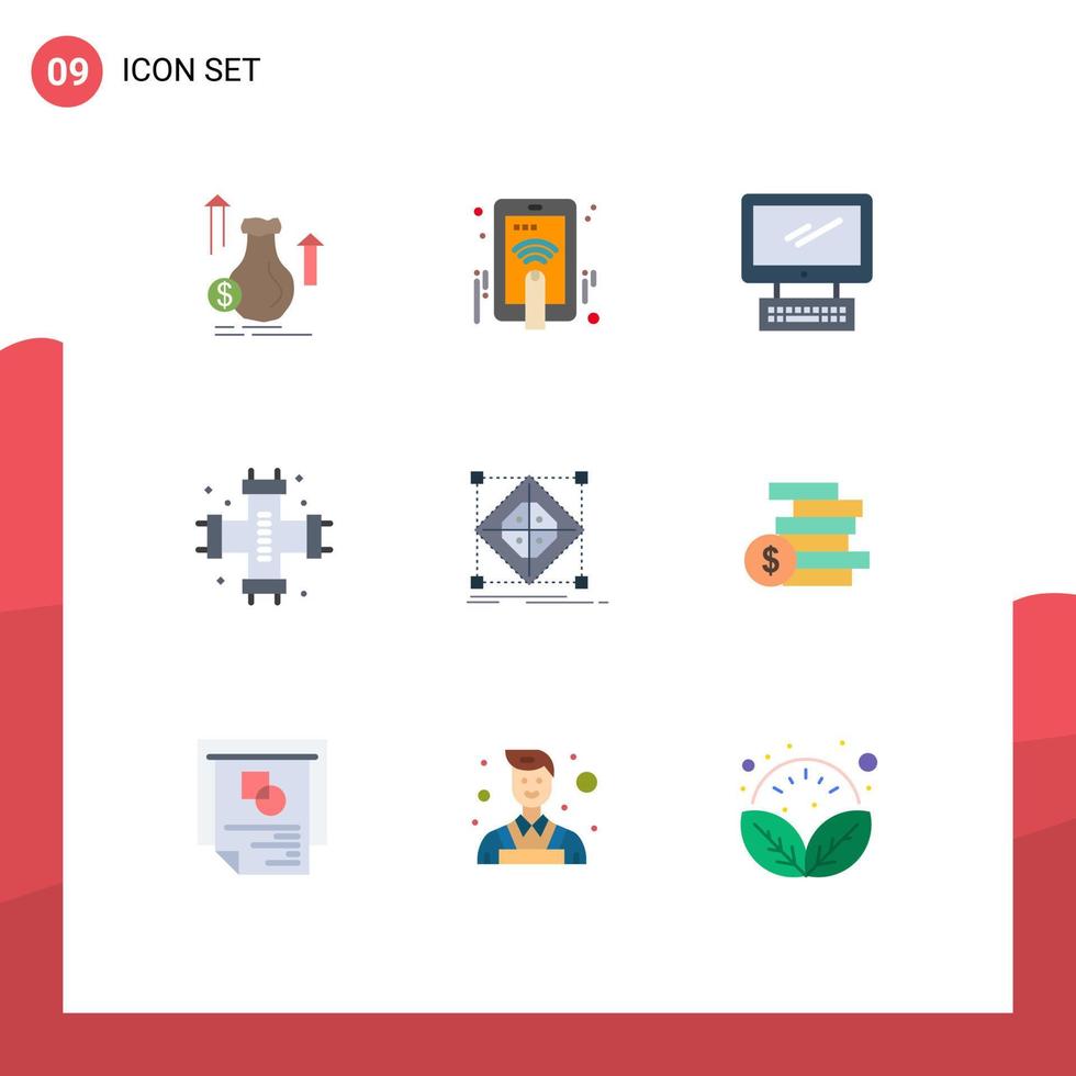 Pack of 9 creative Flat Colors of plumbing pipes gesture mechanical imac Editable Vector Design Elements
