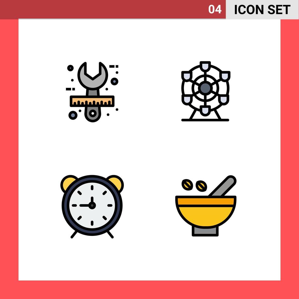 Universal Icon Symbols Group of 4 Modern Filledline Flat Colors of architect stopwatch stationery park timer Editable Vector Design Elements