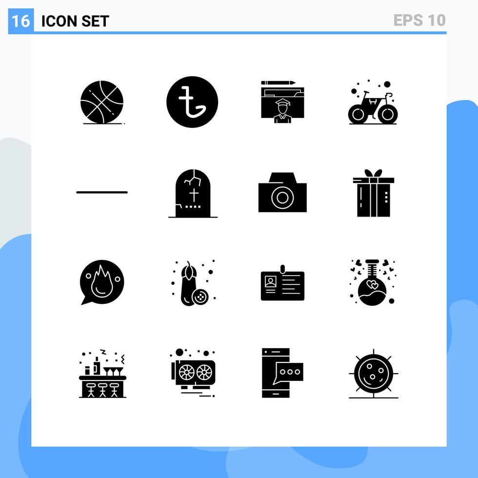 User Interface Pack of 16 Basic Solid Glyphs of minus cycle avatar bike scholar Editable Vector Design Elements