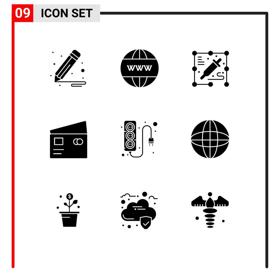 Solid Glyph Pack of 9 Universal Symbols of power electronics creative shopping global Editable Vector Design Elements