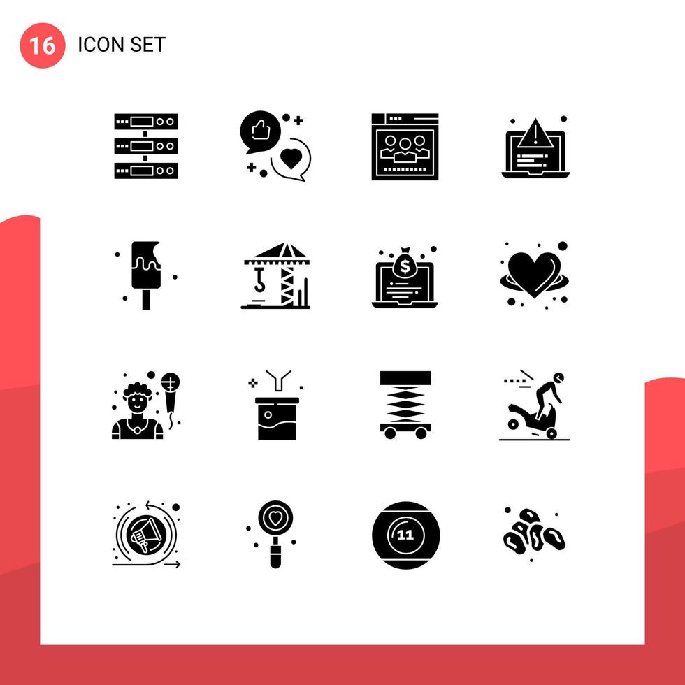Editable Vector Line Pack of 16 Simple Solid Glyphs of web alert love development web Editable Vector Design Elements